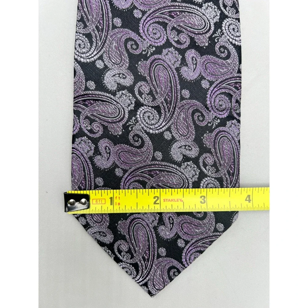 PRONTO UOMO 100% Silk Necktie Paisley Purple‎ Black L:63.25